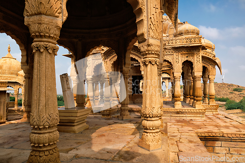 Image of Bada Bagh cenotaphs Hindu tomb mausoleum . Jaisalmer, Rajasthan, India