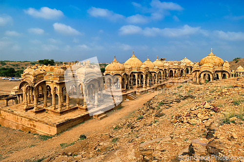 Image of Bada Bagh cenotaphs Hindu tomb mausoleum . Jaisalmer, Rajasthan, India