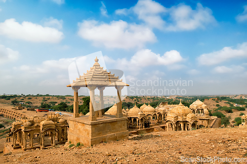 Image of Bada Bagh cenotaphs Hindu tomb mausoleum . Jaisalmer, Rajasthan, India