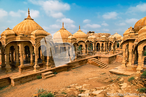 Image of Bada Bagh cenotaphs Hindu tomb mausoleum . Jaisalmer, Rajasthan, India