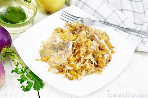 Image of Turnip fried in plate on light board