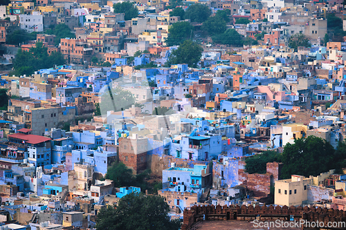 Image of Aerial view of Jodhpur Blue City. Jodphur, Rajasthan, India