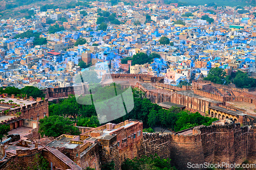 Image of Aerial view of Jodhpur Blue City. Jodphur, Rajasthan, India