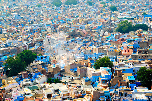 Image of Aerial view of Jodhpur Blue City. Jodphur, Rajasthan, India