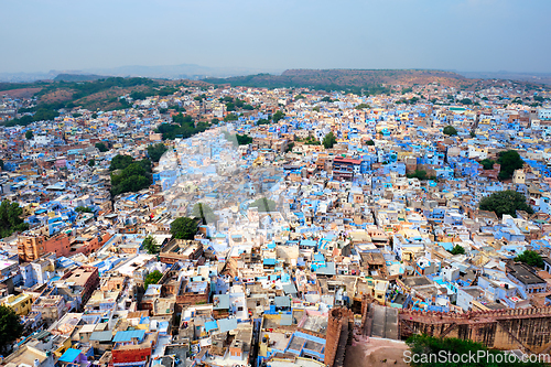 Image of Aerial view of Jodhpur Blue City. Jodphur, Rajasthan, India