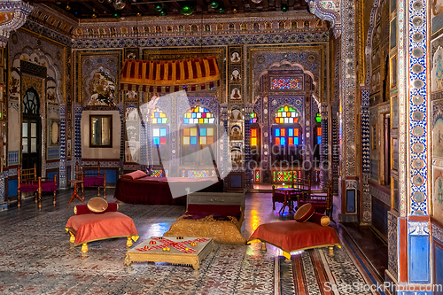 Image of Takhat Vilas Maharaja Takhat Singh's Chamber room in Mehrangarh fort. Jodhpur, Rajasthan, India