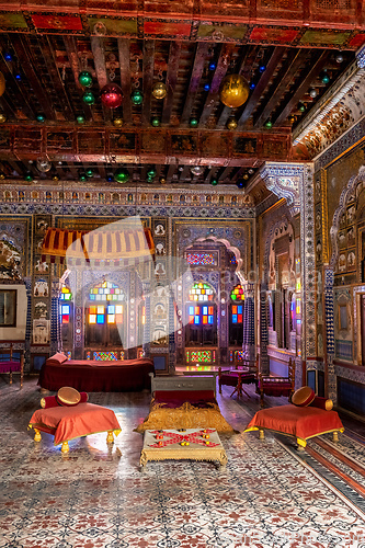 Image of Takhat Vilas Maharaja Takhat Singh's Chamber room in Mehrangarh fort. Jodhpur, Rajasthan, India