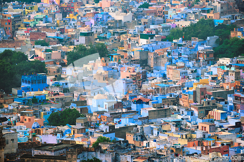 Image of Aerial view of Jodhpur Blue City. Jodphur, Rajasthan, India