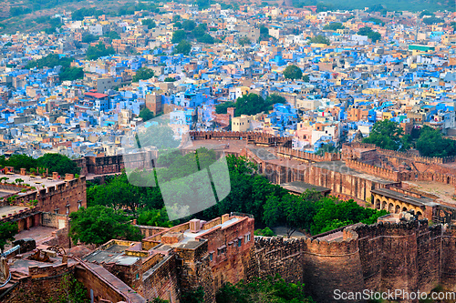 Image of Aerial view of Jodhpur Blue City. Jodphur, Rajasthan, India