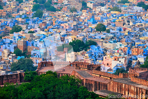 Image of Aerial view of Jodhpur Blue City. Jodphur, Rajasthan, India