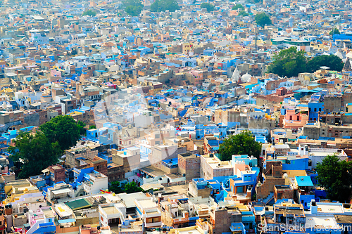 Image of Aerial view of Jodhpur Blue City. Jodphur, Rajasthan, India