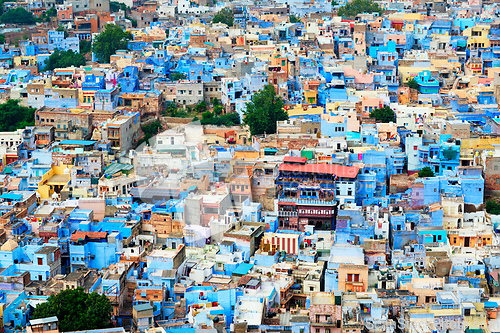 Image of Aerial view of Jodhpur Blue City. Jodphur, Rajasthan, India