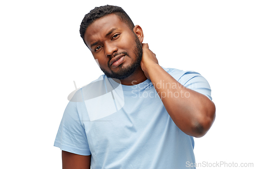 Image of african american man suffering from neck pain