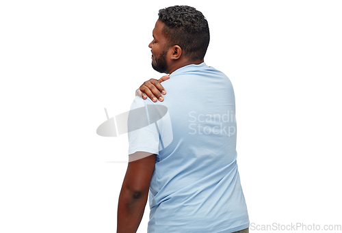 Image of african american man suffering from shoulder pain