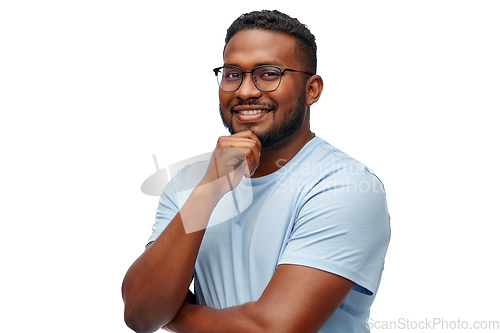 Image of smiling african american man in glasses