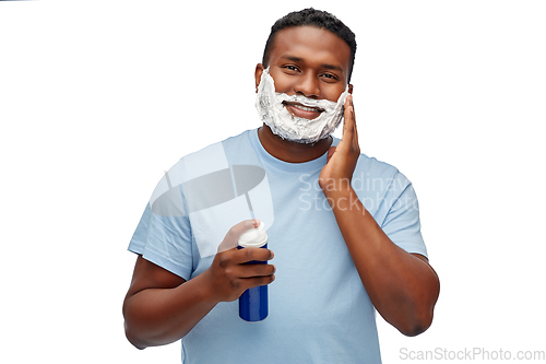 Image of african american man with shaving cream on beard