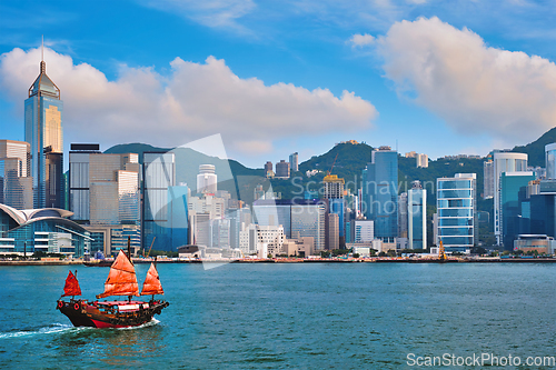 Image of Junk boat in Hong Kong Victoria Harbour