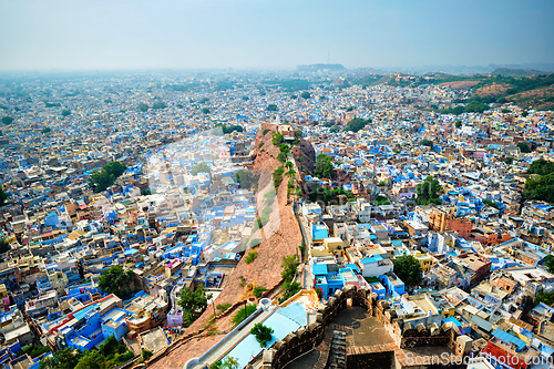 Image of Aerial view of Jodhpur Blue City. Jodphur, Rajasthan, India