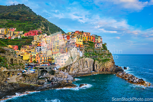 Image of Manarola village on sunset, Cinque Terre, Liguria, Italy