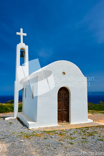 Image of Greek traditional white washed orthodox curch