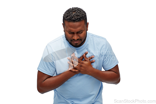 Image of african american man suffering from heart ache