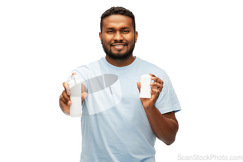 Image of african american man with antiperspirant deodorant