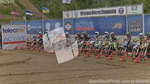 Image of MOSCOW - JUNE 4: Motorcyclist at the European Championship in motocross in Russia on June 4, 2017 in Moscow, Russia. UltraHD stock footage