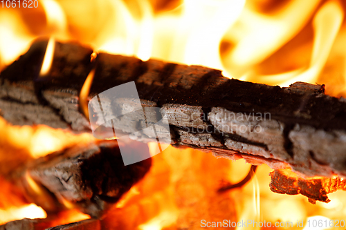 Image of firewood burning in fire