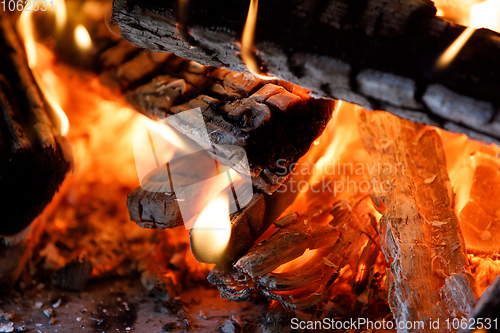 Image of firewood burning in fire