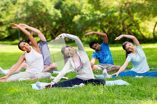 Image of group of people exercising at summer park