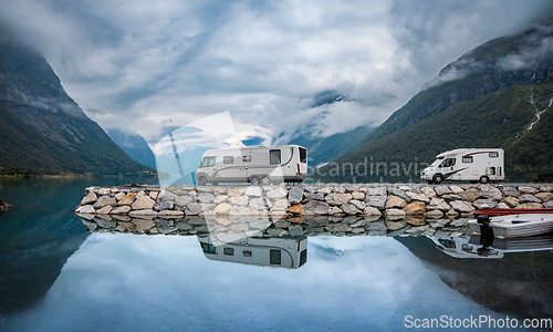 Image of Family vacation travel RV, holiday trip in motorhome