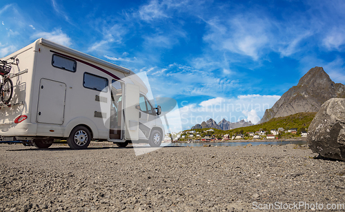 Image of Family vacation travel RV, holiday trip in motorhome