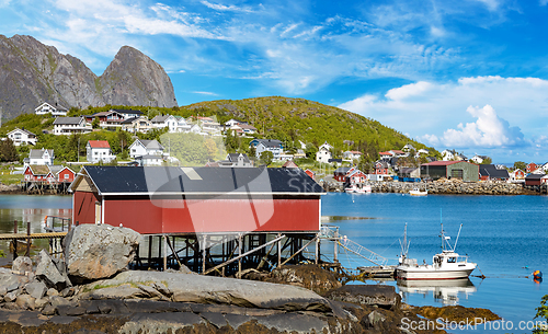 Image of Norwegian boathouse Lofoten islands in the county of Nordland, N