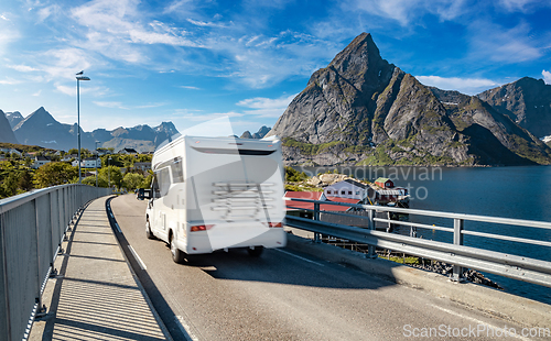 Image of Family vacation travel RV, holiday trip in motorhome