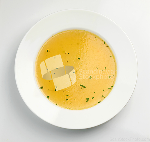 Image of plate of fresh chicken broth