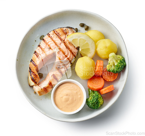 Image of plate of grilled salmon steak