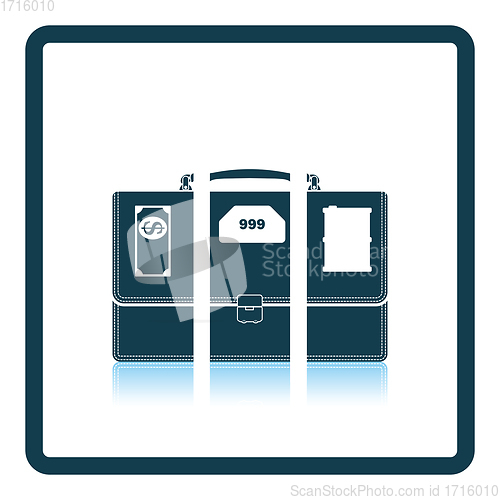 Image of Oil, dollar and gold dividing briefcase concept icon