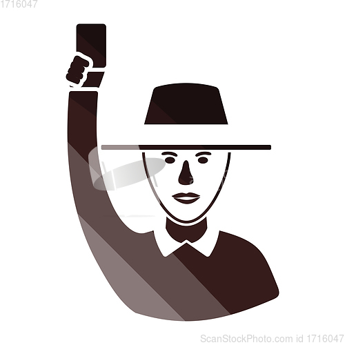 Image of Cricket umpire with hand holding card icon