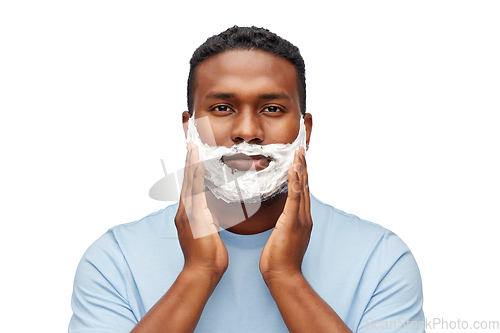 Image of african american man with shaving cream on beard