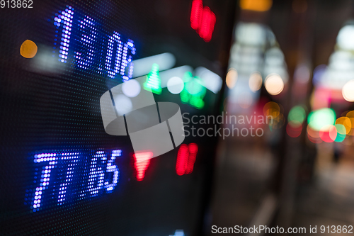 Image of Stock market price display in the city at night