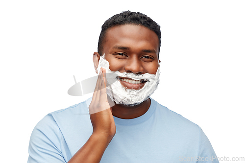Image of african american man with shaving cream on beard