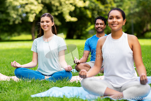 Image of group of people doing yoga at summer park