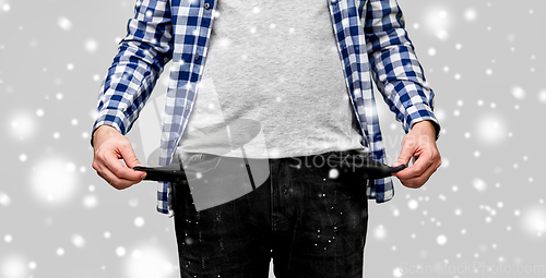 Image of close up of man showing empty pockets