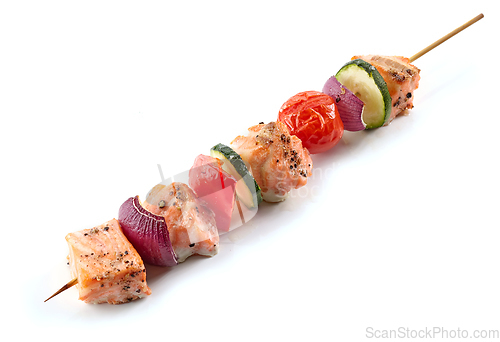 Image of salmon vegetable skewer