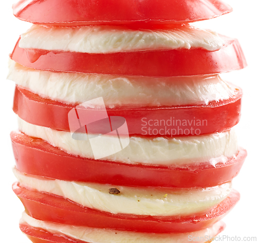 Image of close up of tomato and mozzarella