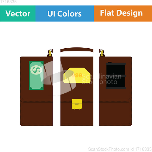 Image of Oil, dollar and gold dividing briefcase concept icon