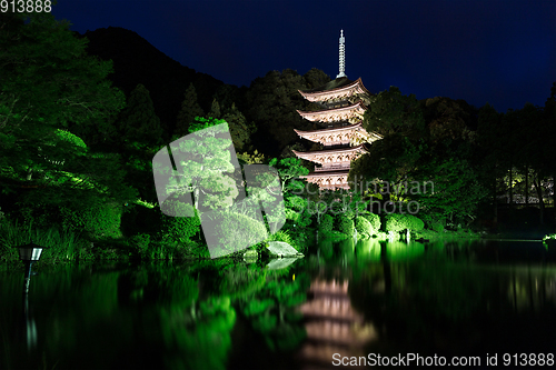 Image of Rurikoji Pagoda in Japan at night