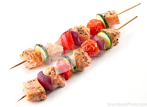 Image of salmon vegetable skewers