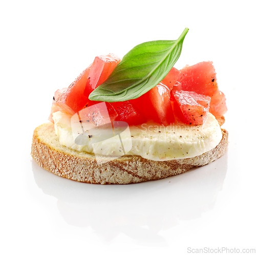 Image of bruschetta with tomato and buffalo mozzarella