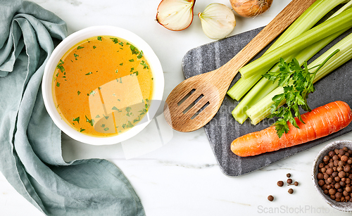 Image of bowl of fresh chicken broth